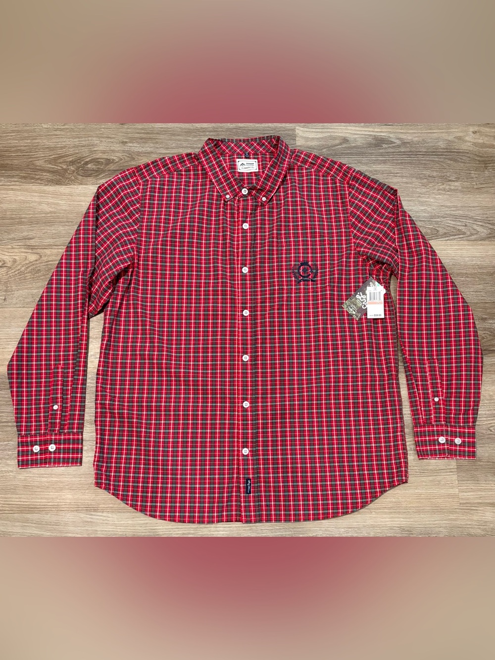 Lrg Red & Green Plaid Button Down Shirt 3XL Long Sleeve Christmas Holiday New
